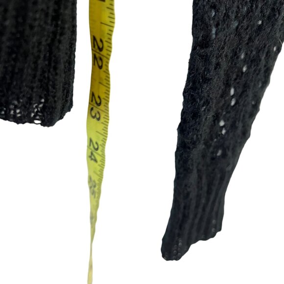 Vintage 90s Black Crochet Faux Fur Trim Ramie Mohair Blend Button Up Cardigan La - Picture 6 of 8
